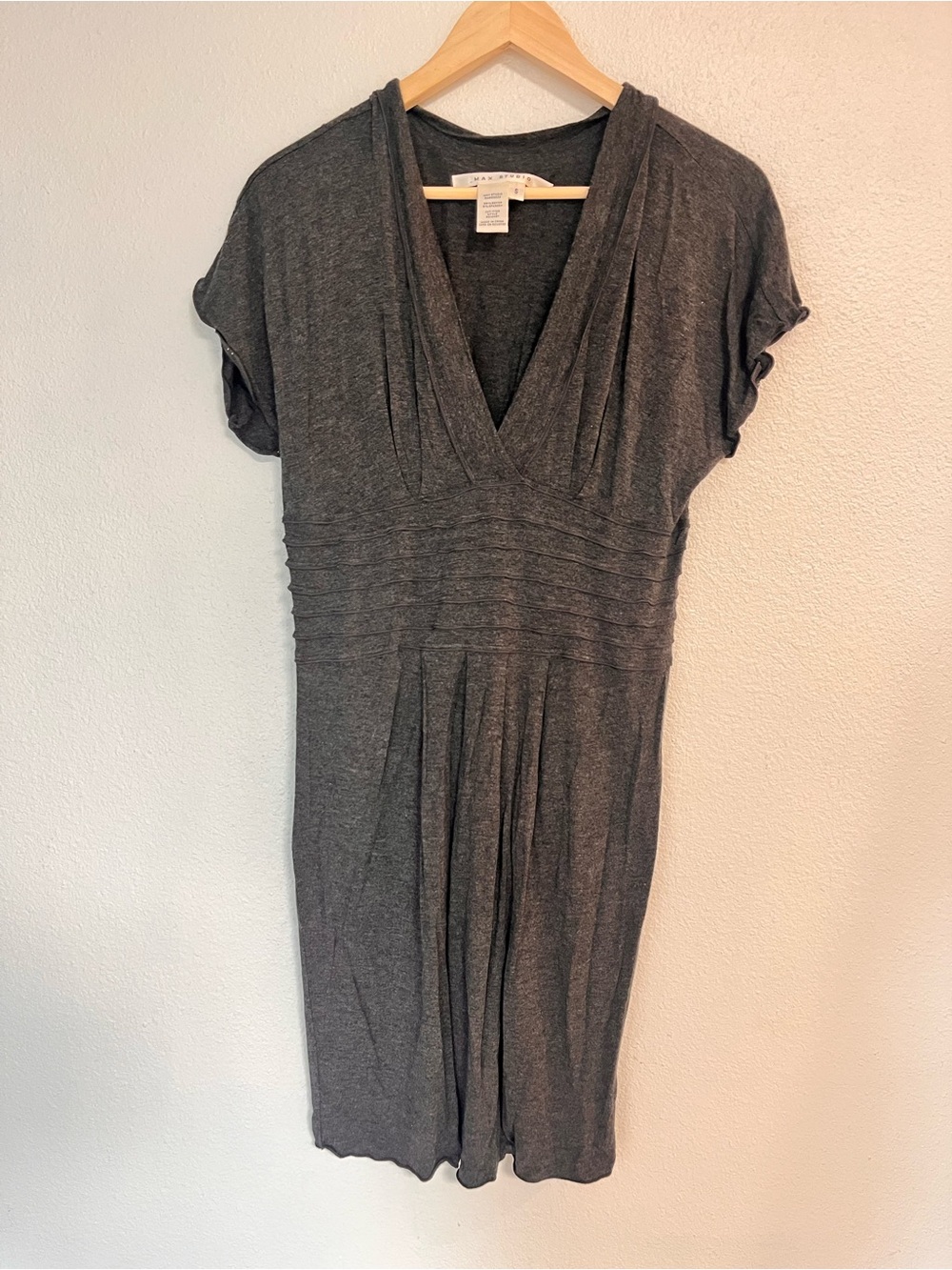 Max Studio Charcoal Gray V-Neck Midi Dress